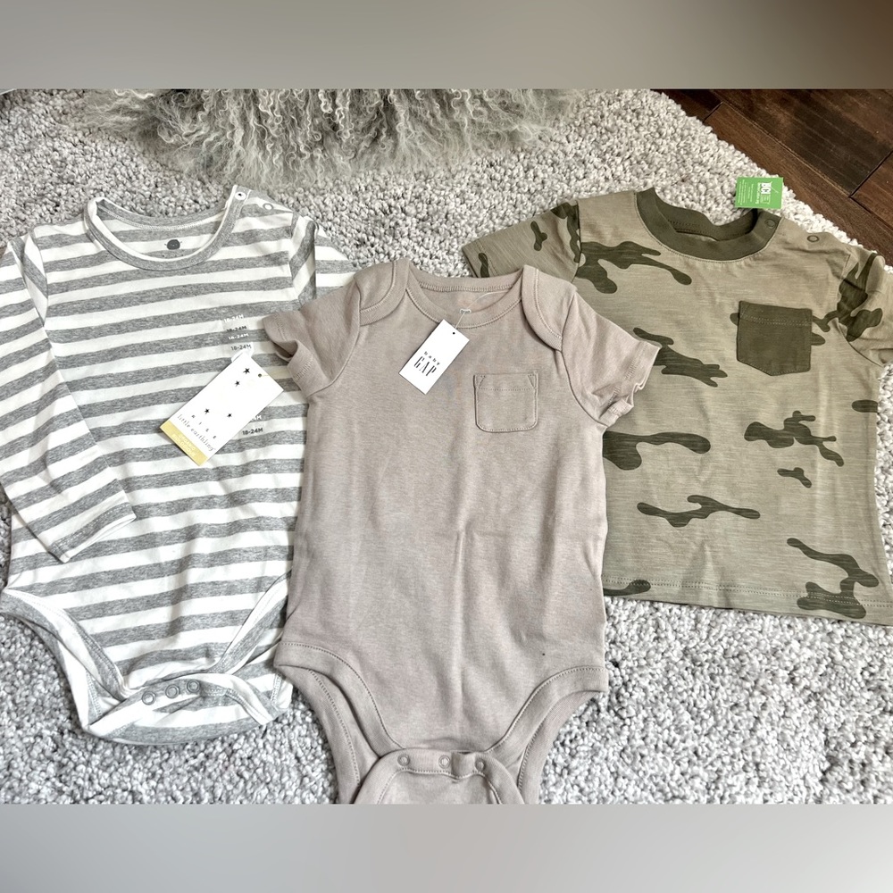 Baby Infant Toddler Tops, Lot of 3, Size 18-24M Neutral Colours Cotton NWT